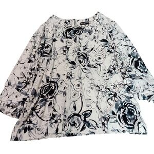 Karl Lagerfeld Paris Black White Floral Print Bell Sleeve Tunic Top Plus Size 2X